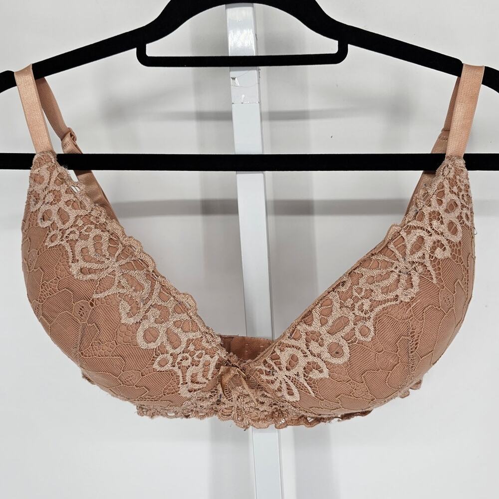 Hush Intimates Womens Sz 38DD Demi Bra Lightly Padded Dark Beige Lace